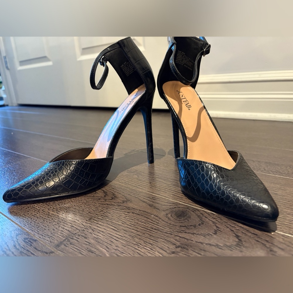 Black croc heels